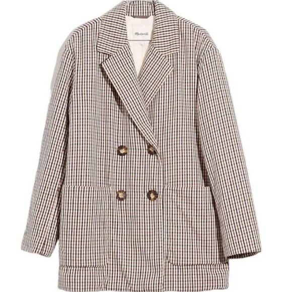 Madewell Jackets & Blazers - Madewell Padded Jacket in Plaid Size L New Double-Breasted Cream Multi Checked